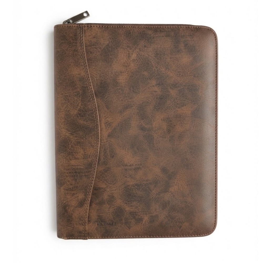 Day-Timer Distressed Brown Faux Leather Zippered Planner Cover Portfolio